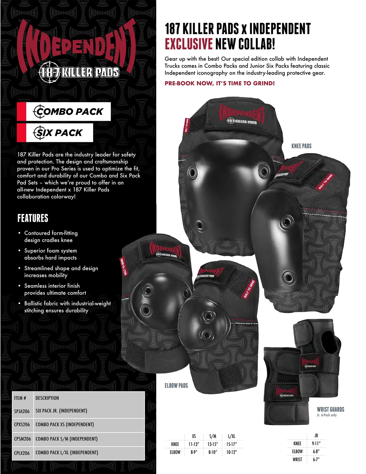 187 KILLER PADS x INDEPENDENT EXCLUSIVE NEW Knee & Elbow Combo Pack COLLAB(size options listed)