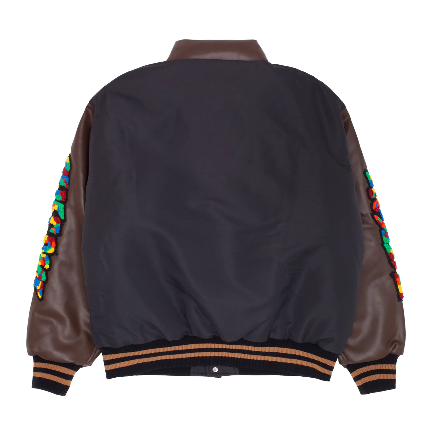 Gum Stamp Chennile Varsity Puffer Jacket Blk/Brwn(size options listed)