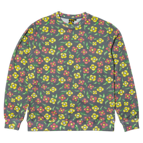 Painted Flowers Thermal Waffle Knit Crew Sweatshirt Multi