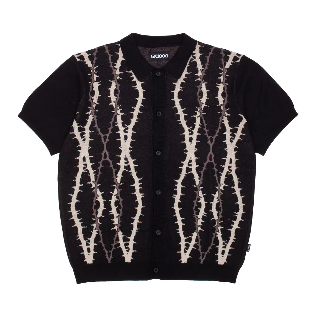Knitted Polo S/S Button up Sweater Blk