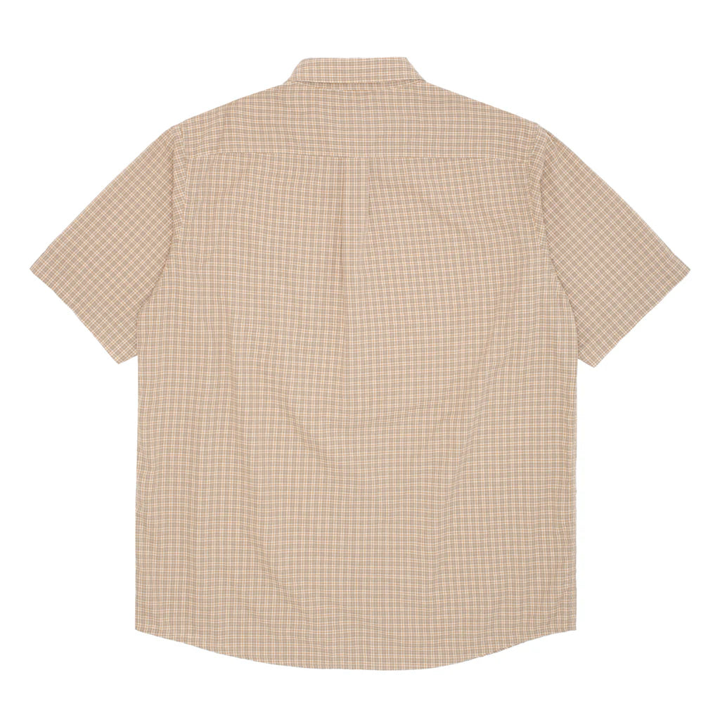 Short Sleeve Button Down Shirt Tan Plaid