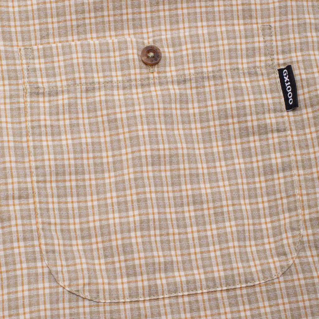 Short Sleeve Button Down Shirt Tan Plaid