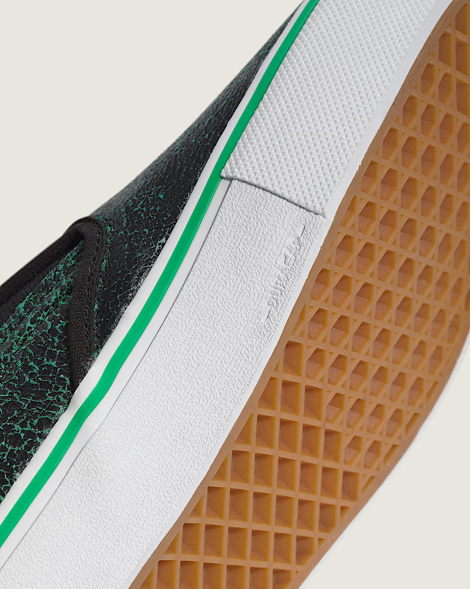 Skate Slip On Shoe Cracked Leather Blk/Grn