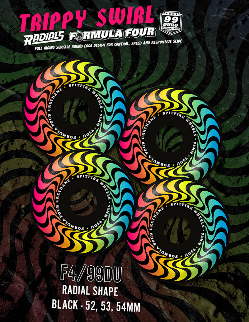 F4 99a Radial Trippy Swirl Wheels Blk (size options listed)