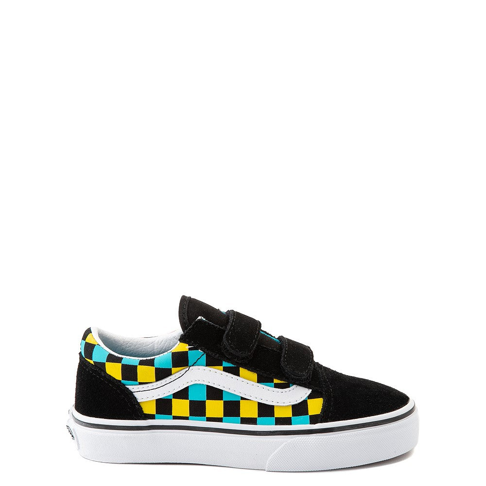 Kids Old School V Shoe Neon Glo. Chkbrd (size options listed)