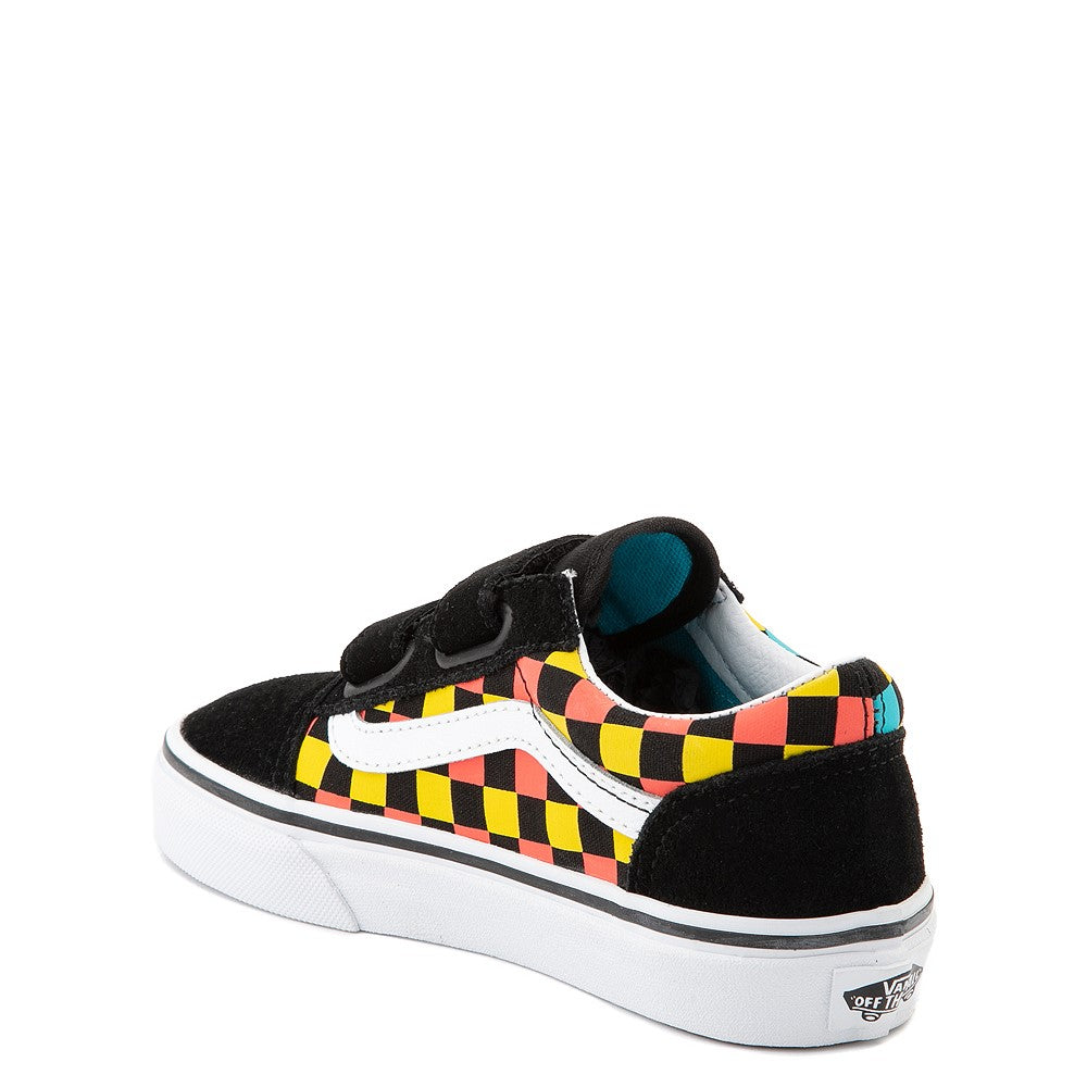 Kids Old School V Shoe Neon Glo. Chkbrd (size options listed)
