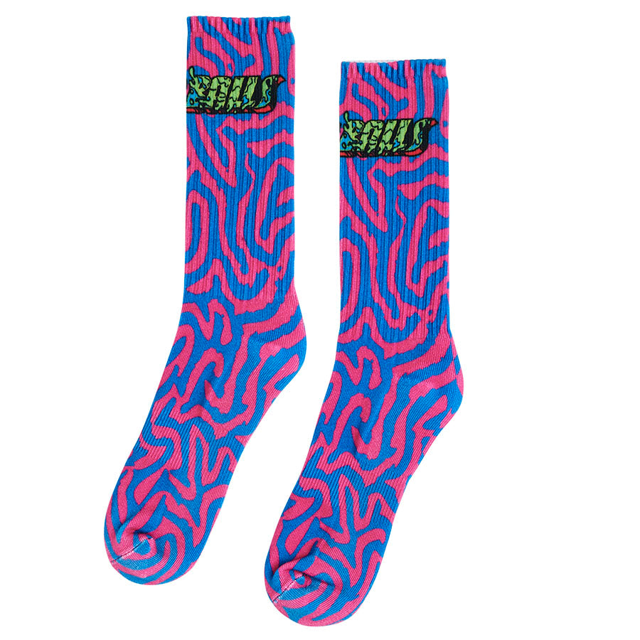 Greetings From Skateboarding Crew Socks Pink/Blu 1Pr Sz. 9-11