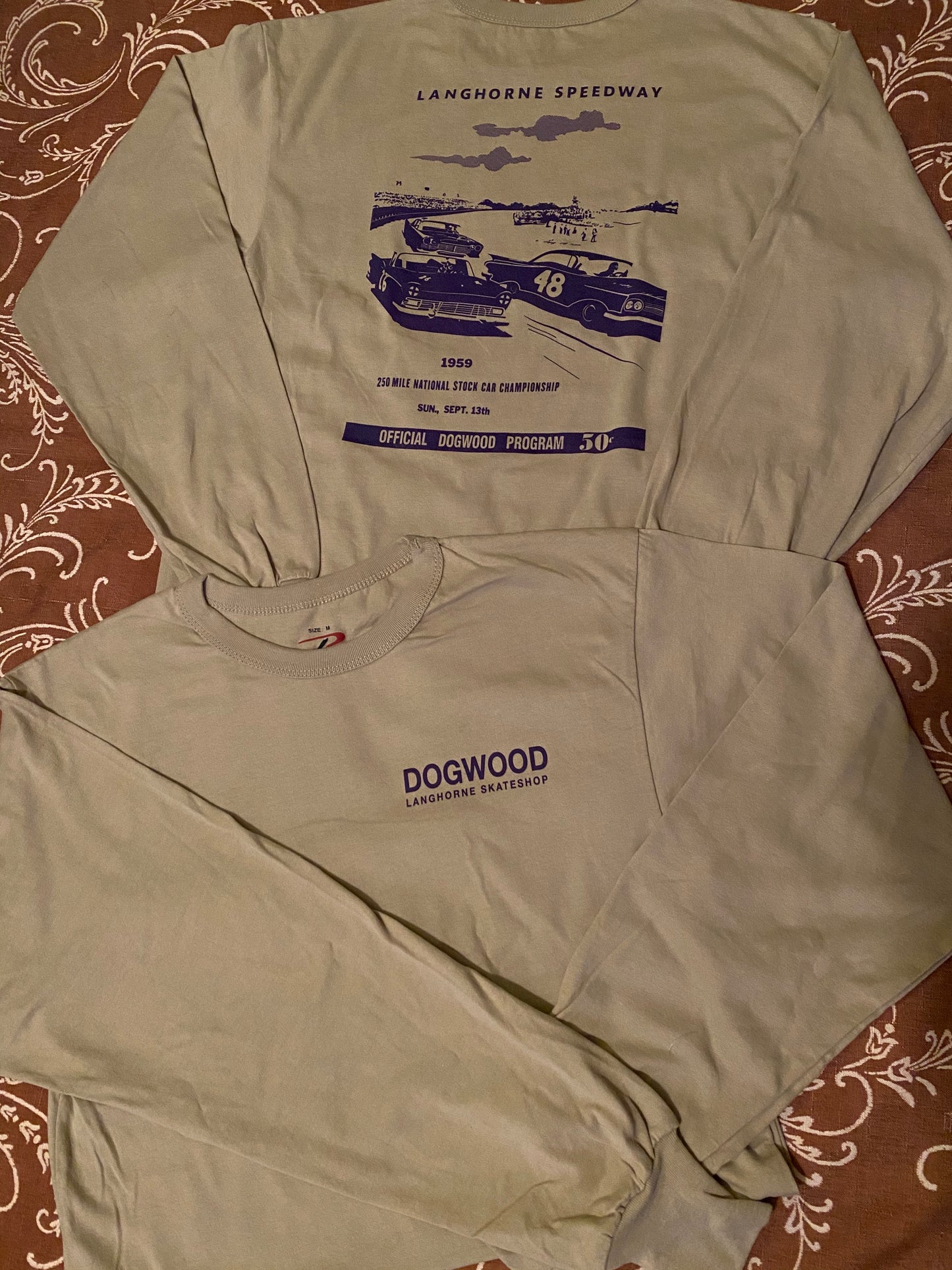 Speedway Stock Car L/S Tee Shirt Tan/Purp (size options listed)