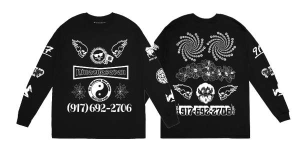 Collage L/S Tee Shirt Blk (size options listed)