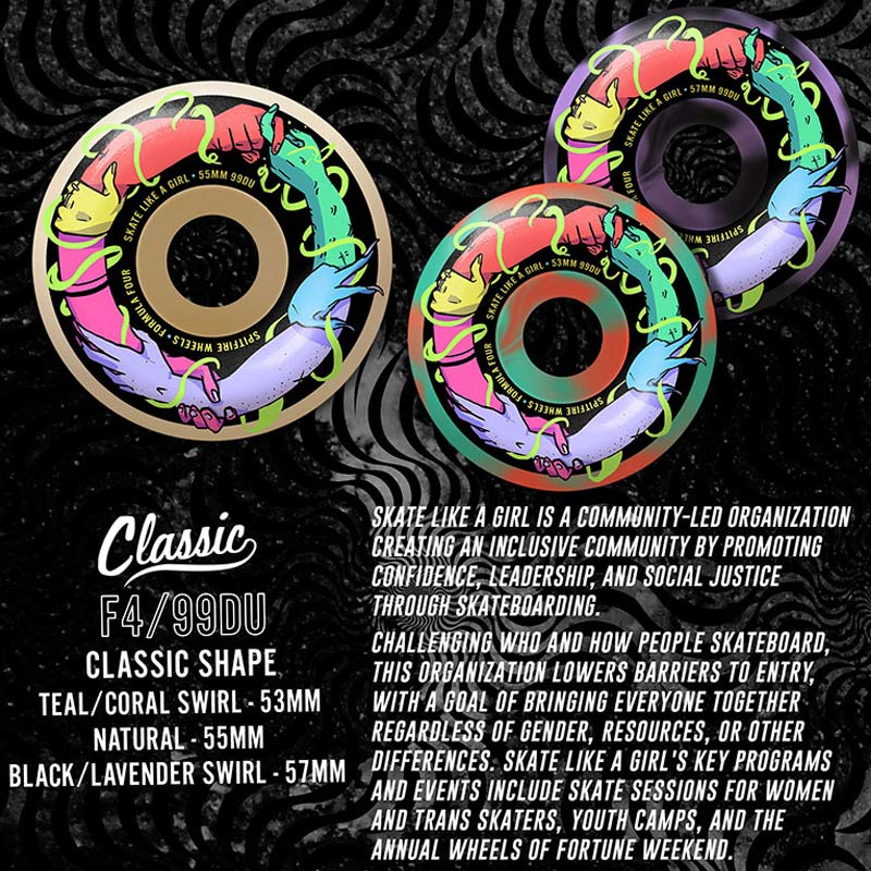 F4 Skate Like A Girl 99du Classic Wheels (size and color options listed)