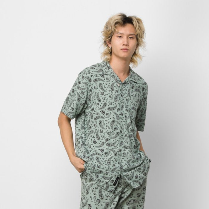 Bandana Paisley Woven Button Down S/S Shirt(size options listed)