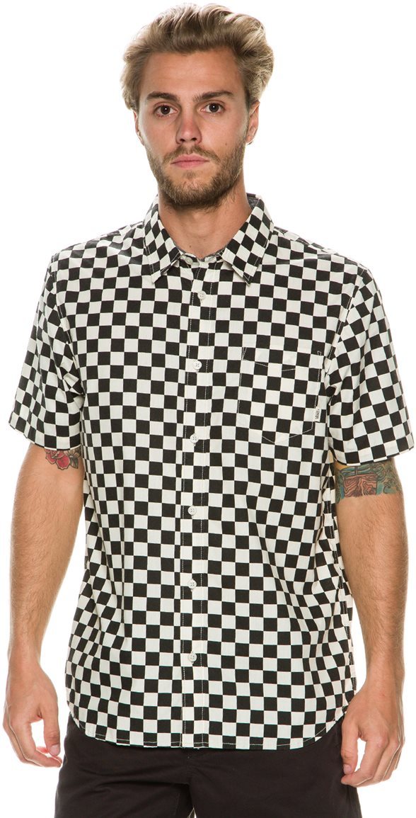 Cypress Checker Buttondown S/S Shirt Blk/Wht (size options listed)