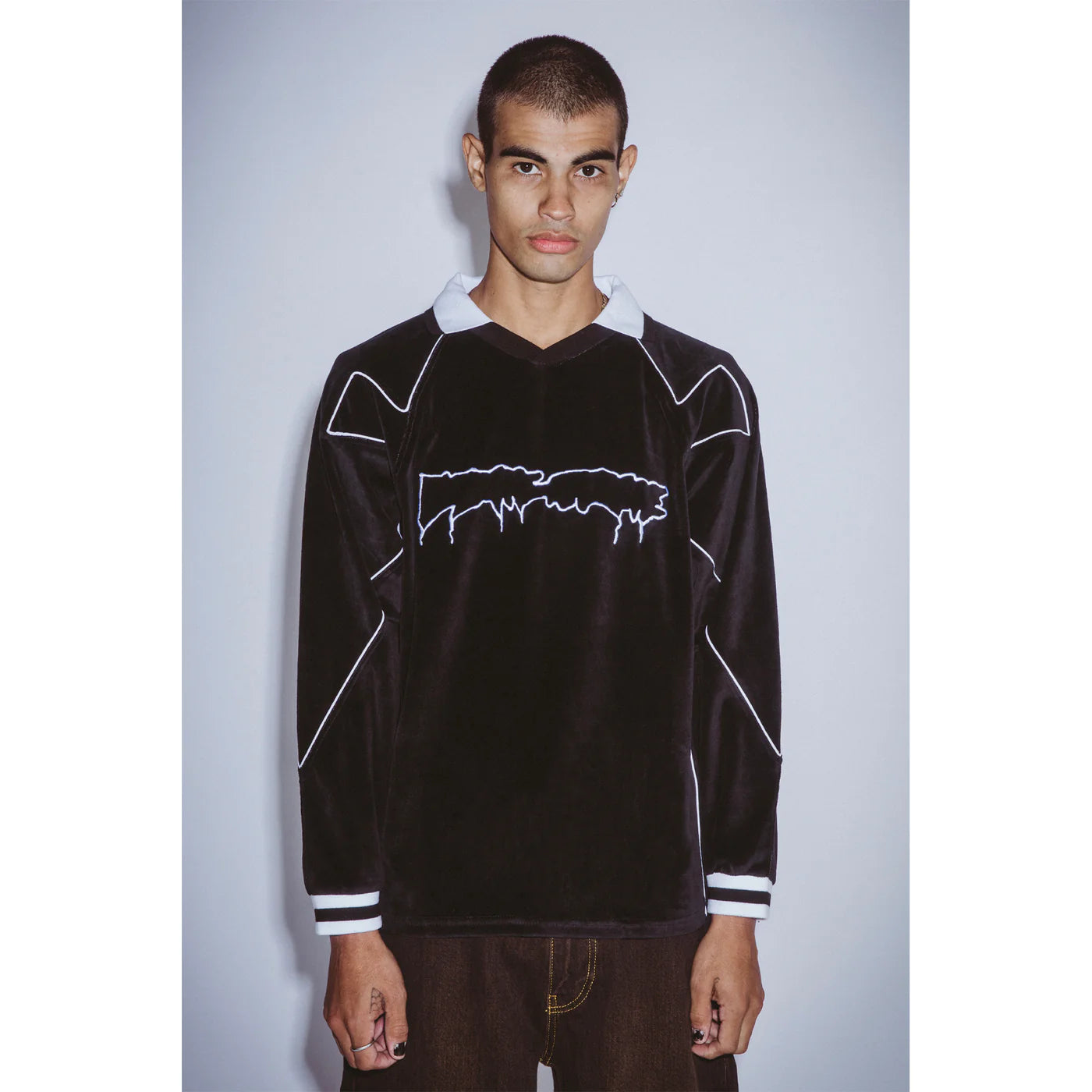 Velour Soccer Jersey L/S Shirt Blk(size options listed)