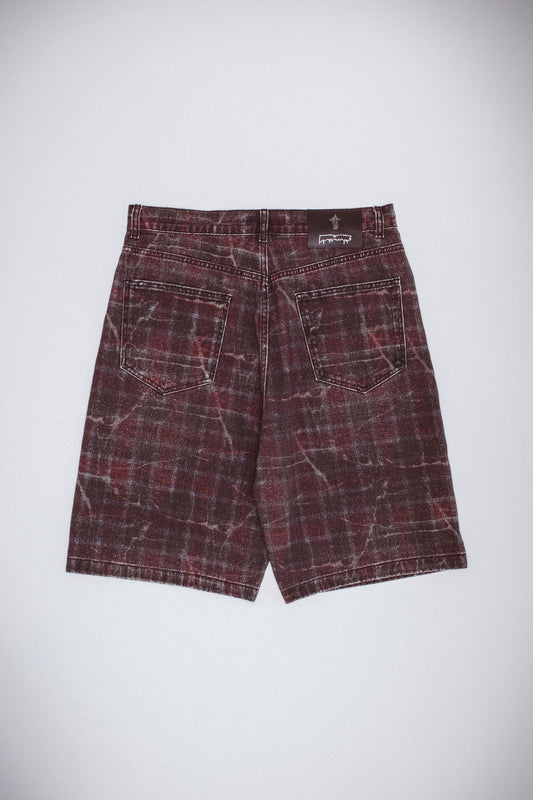 Miller Plaid Denim Shorts Red Plaid