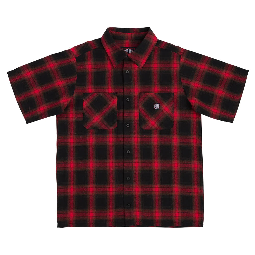 Uncle Charlie S/S Flannel Top Buttondown Shirt Blk/Red(size options listed)