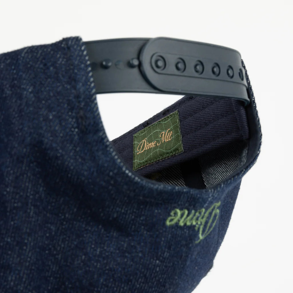 Cursive D Full Fit Adjustable Snapback Hat Indigo Denim OS