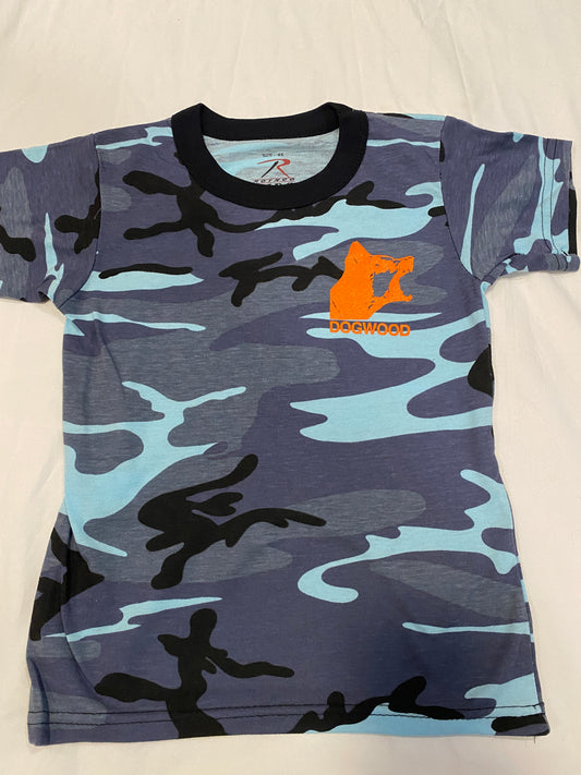 Kids/Youth Mad Dog S/S Tee Shirt Sky Blu Camo/Org