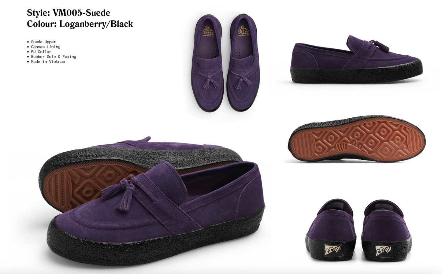 VM005 Loafer Suede Shoe Loganberry/Blk(size options listed)