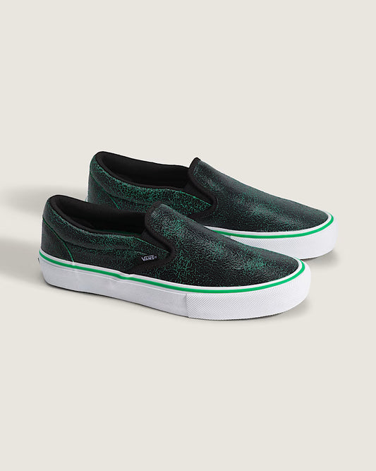 Skate Slip On Shoe Cracked Leather Blk/Grn