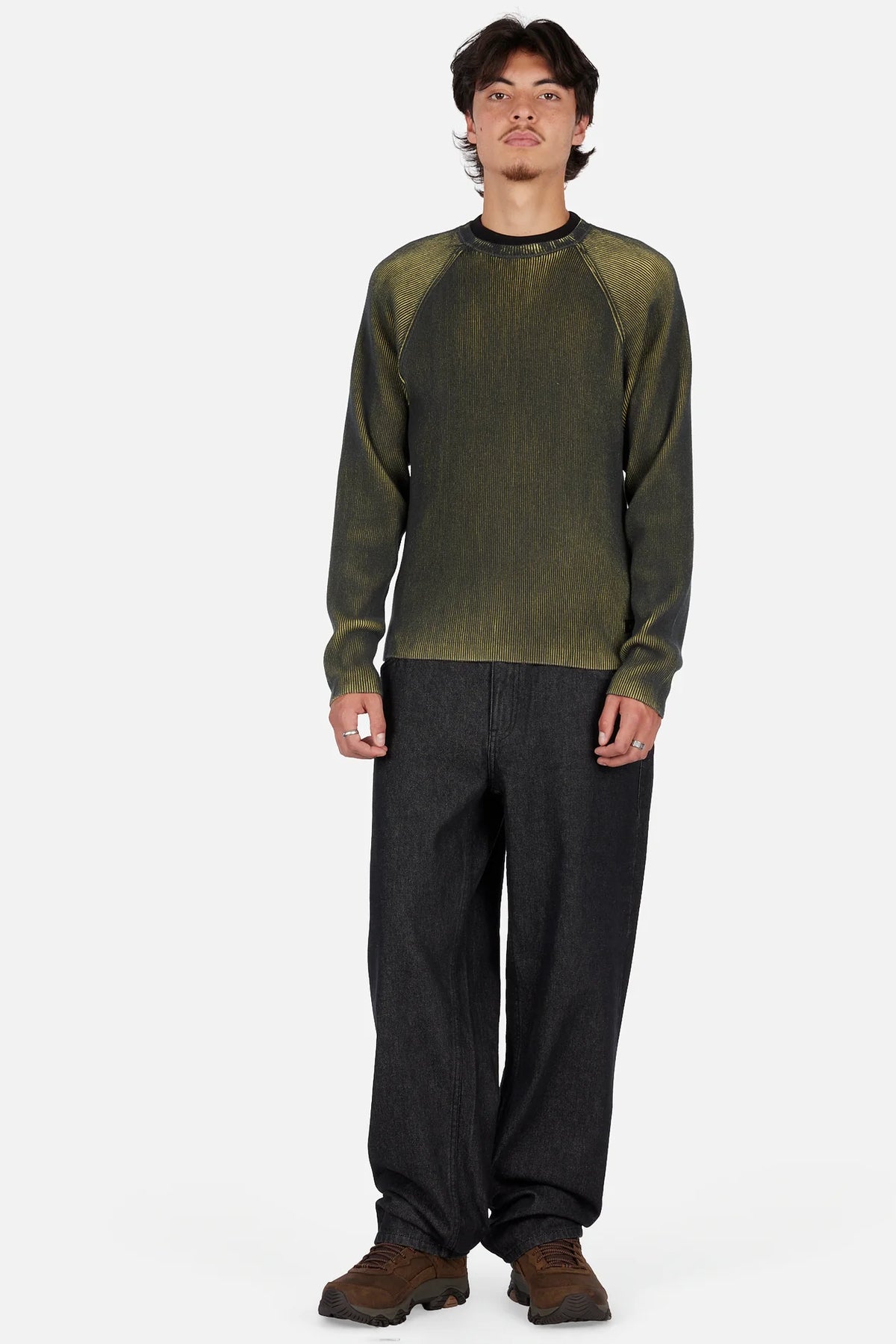 printed Rib Crewneck Sweater Blk/Ylw