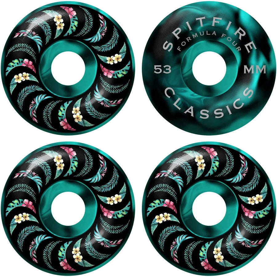 F4 99a Floral Classic Swirl Wheels Blk/Teal 53mm