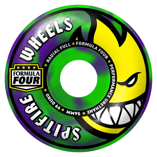 F4 99DU Radial Full Swirl Wheels 56mm Grn/Purp