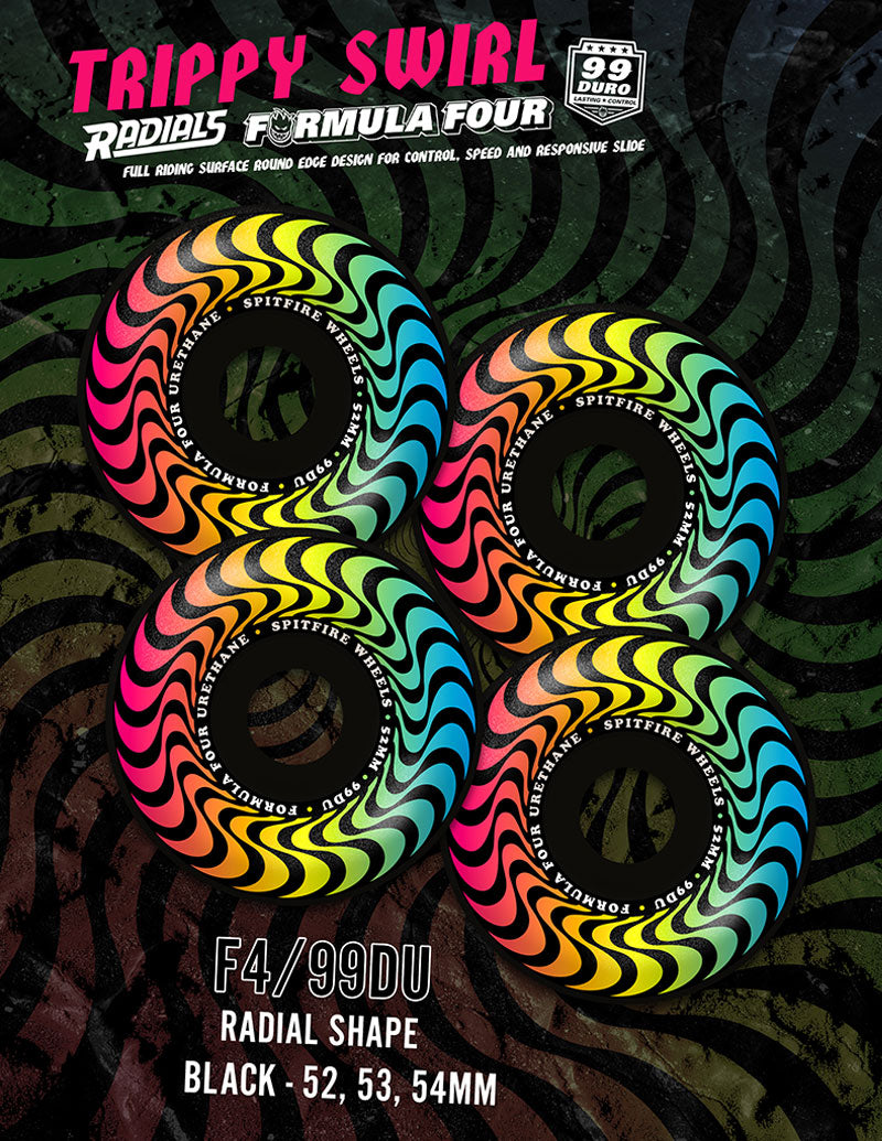 F4 99a Radial Trippy Swirl Wheels Blk (size options listed)