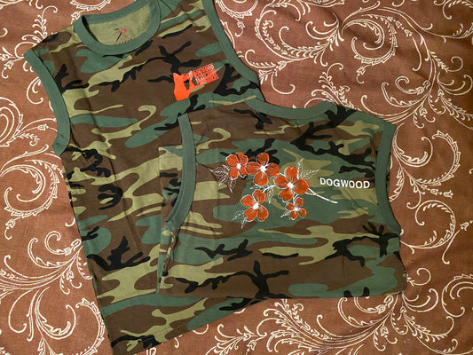 Local Flowers No Sleeves Muscle Shirt Woodland Camo (size options listed)
