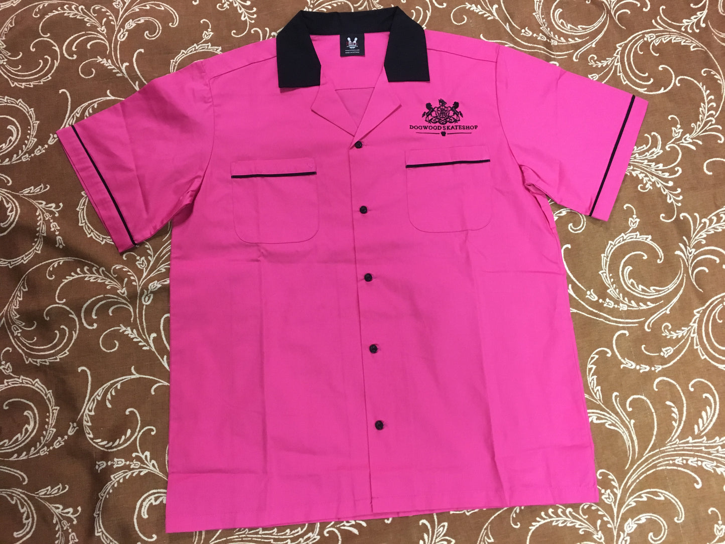 Bowling Team Horses S/S Button Down Tee Shirt Pink (size options listed)