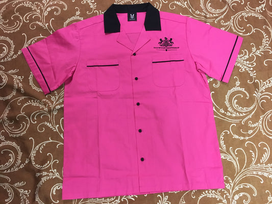 Bowling Team Horses S/S Button Down Tee Shirt Pink (size options listed)