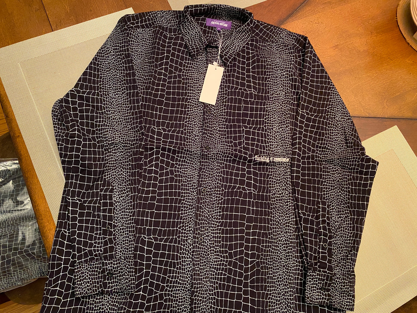 Crocodile L/S Button Down Shirt Blk(size options listed)