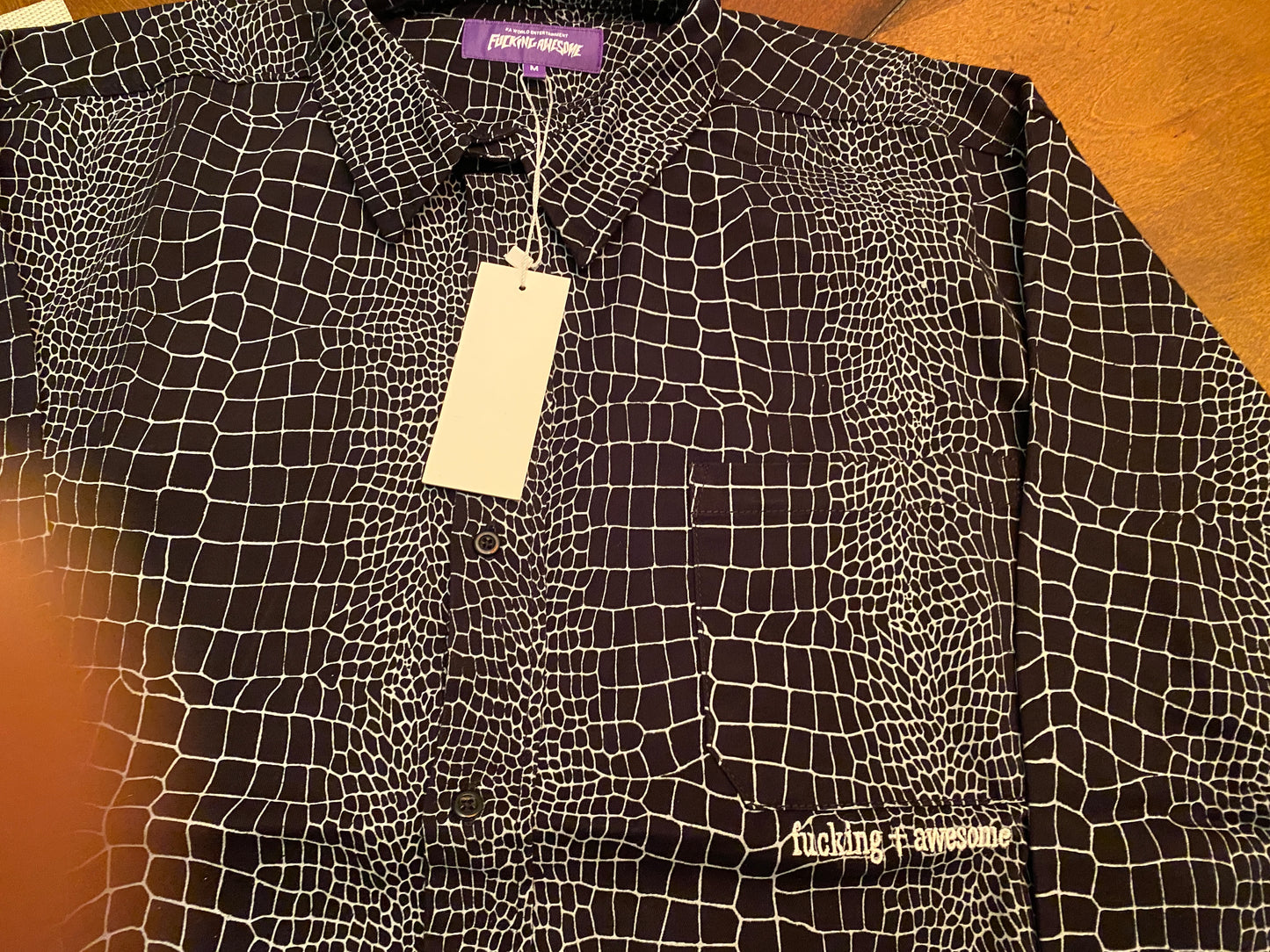 Crocodile L/S Button Down Shirt Blk(size options listed)
