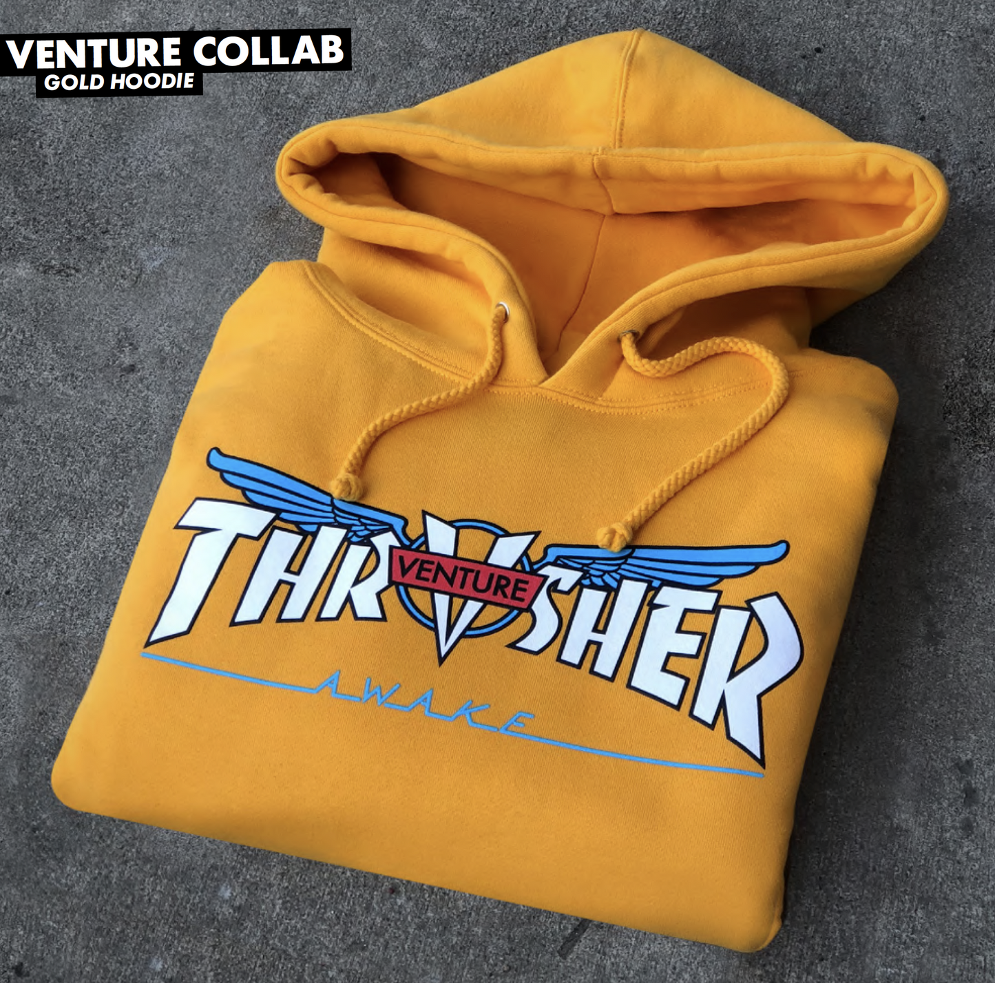 Venture Collab Pullover Hoodie Gold (size options listed)