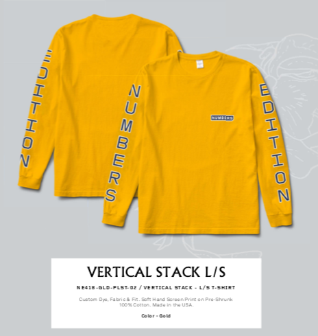 Vertical Stack L/S Tee Shirt Gold (size options listed)