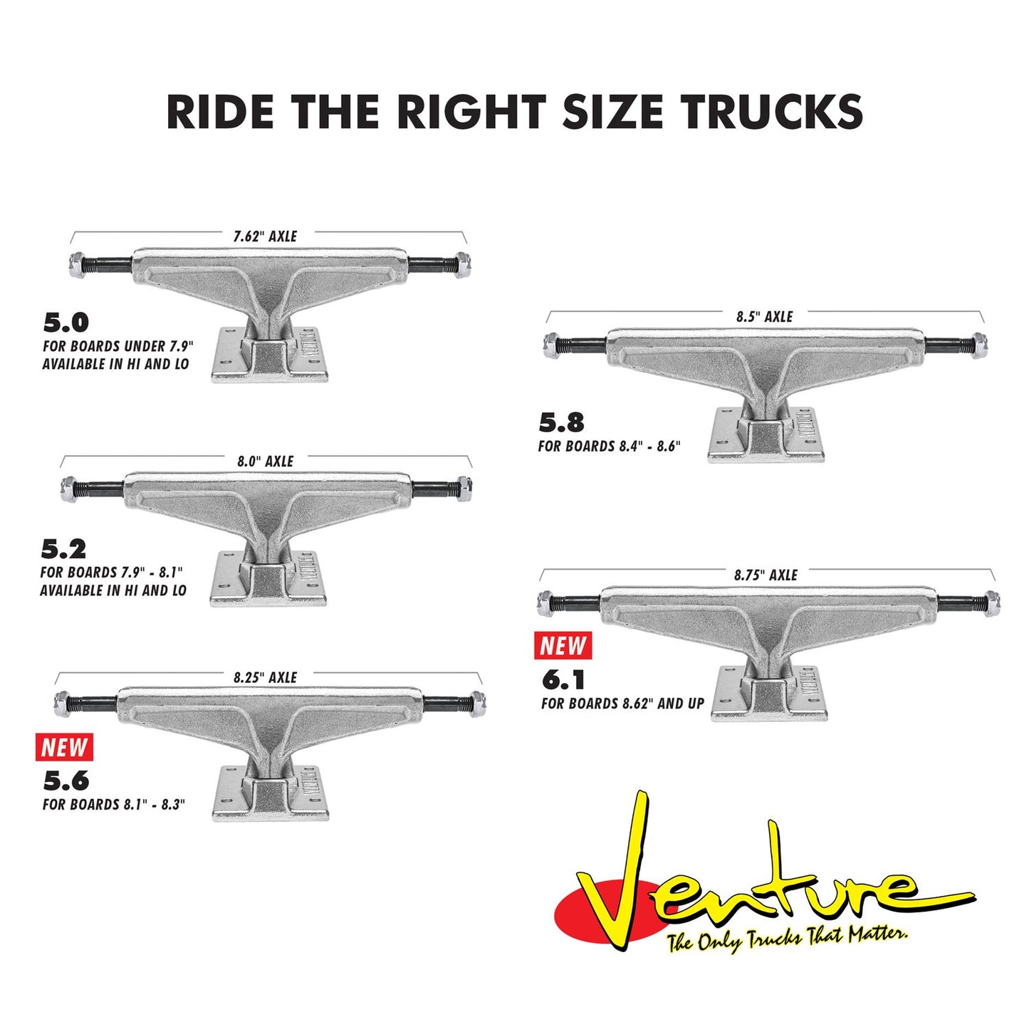 V Titanium Light All Polished Hi Trucks (size options listed)