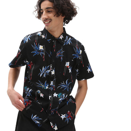 Dart Floral Button Down S/S Shirt Blk (size options listed)