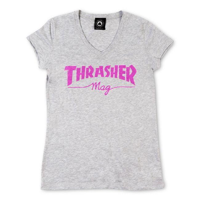 Girls Thrasher Mag Logo V-Neck Gry Lrg