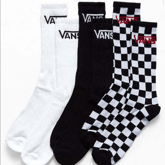 Classic Crew Socks 3Pk Blk/Wht/Check (size options listed)
