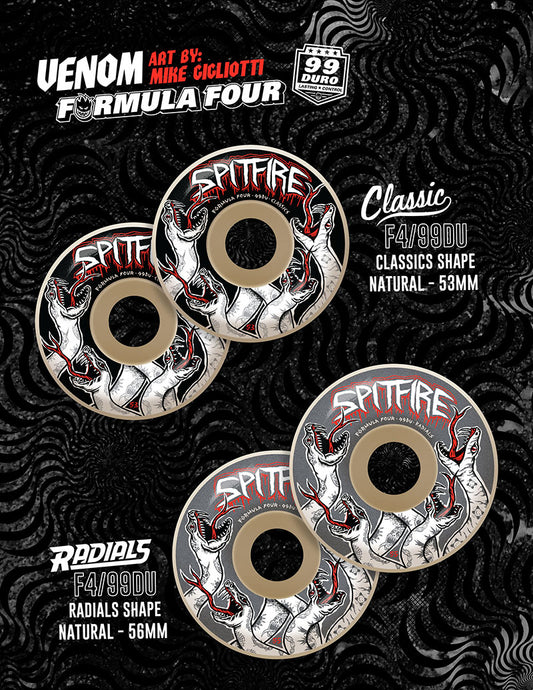 F4 Venom Classic or Radial Wheels Wht(size options listed)